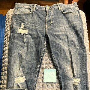 Allsaints Cigarette blue skinny jeans size 34 damaged ripped skater